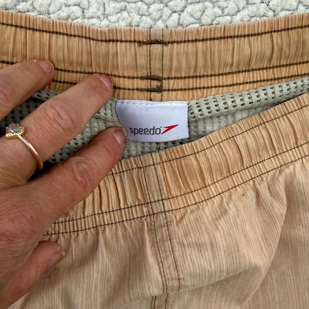 Speedo Mens Tropical Hibiscus Palm Print Swim Trunks Tan Brown Size‎ Medium